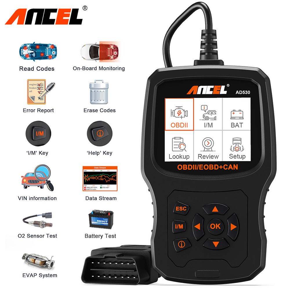 ANCEL AD530 Vehicle OBD2 Scanner Car Code Reader Diagnostic Scan Tool Enhanced Code Definition Upgraded Graphing Battery Status