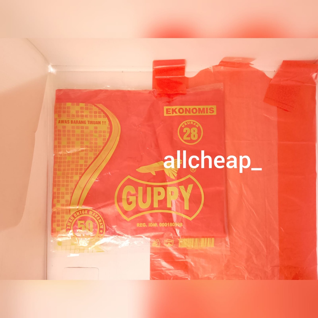 kantong plastik kresek ekonomis guppy uk 28 x 48 Merah isi 50 lembar