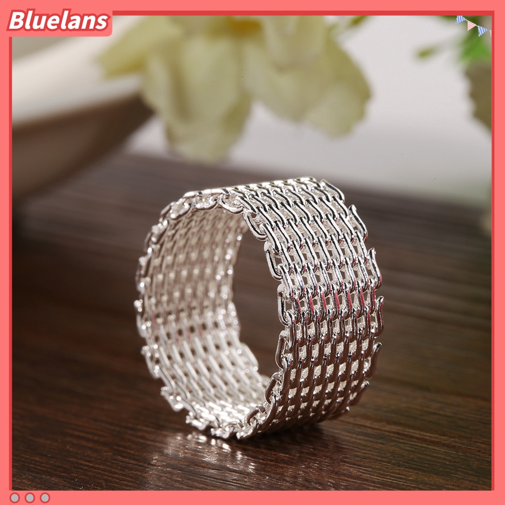Perhiasan Cincin Jari Lapis Silver Model Jaring Tenun Lebar Untuk Hadiah Wanita Charms