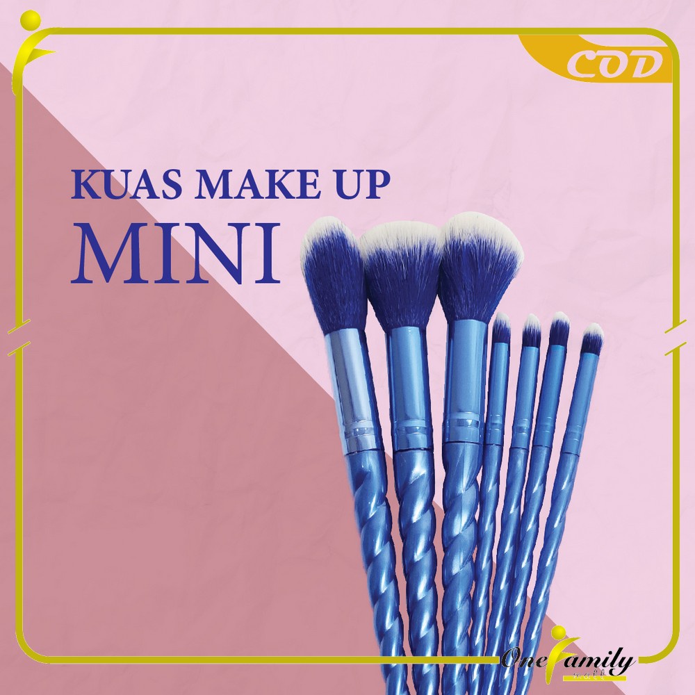 ONE-K128 Kuas MakeUp 7 in 1 Brush Make Up Set Mini Travel Free Pouch / Kuas Rias Wajah Model Ulir / Paket Kuas Set Make Up Cosmetic