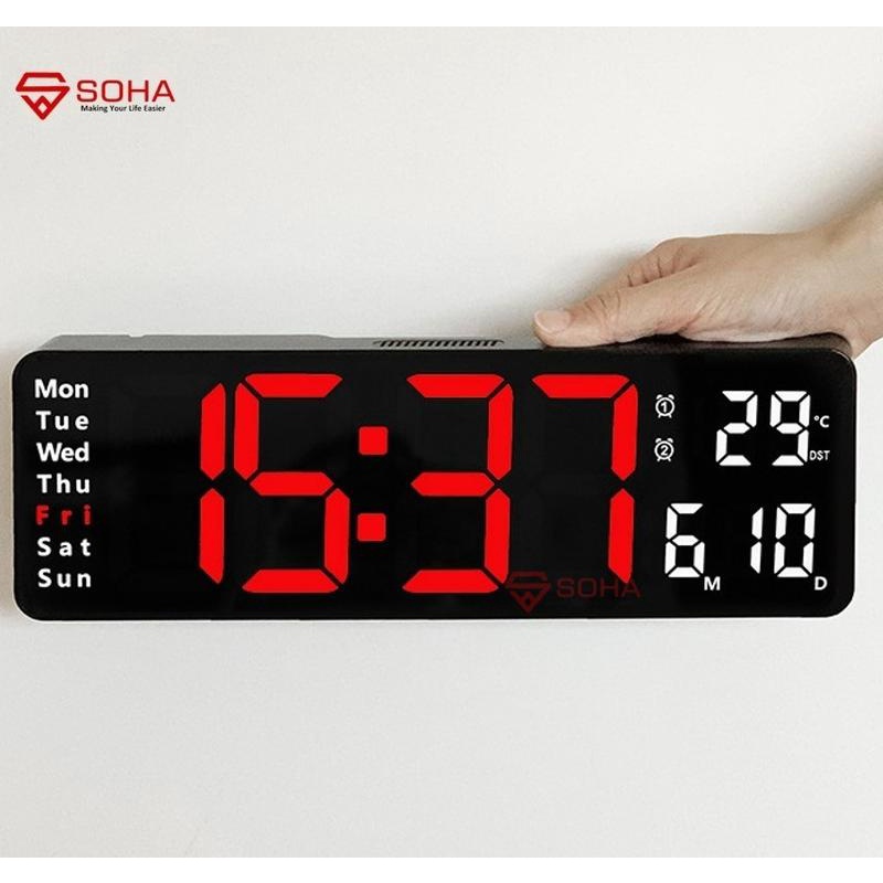 JD-6629 Jam Digital LED Besar Tampilan Jelas Dinding / Kalender Alarm Clock Weker Timer Countdown Smart Watch Suhu Temperatur