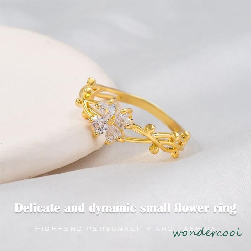 Cincin Bentuk Daun Clover Warna Emas Dan Silver Untuk Wanita Fashion Korea-Won