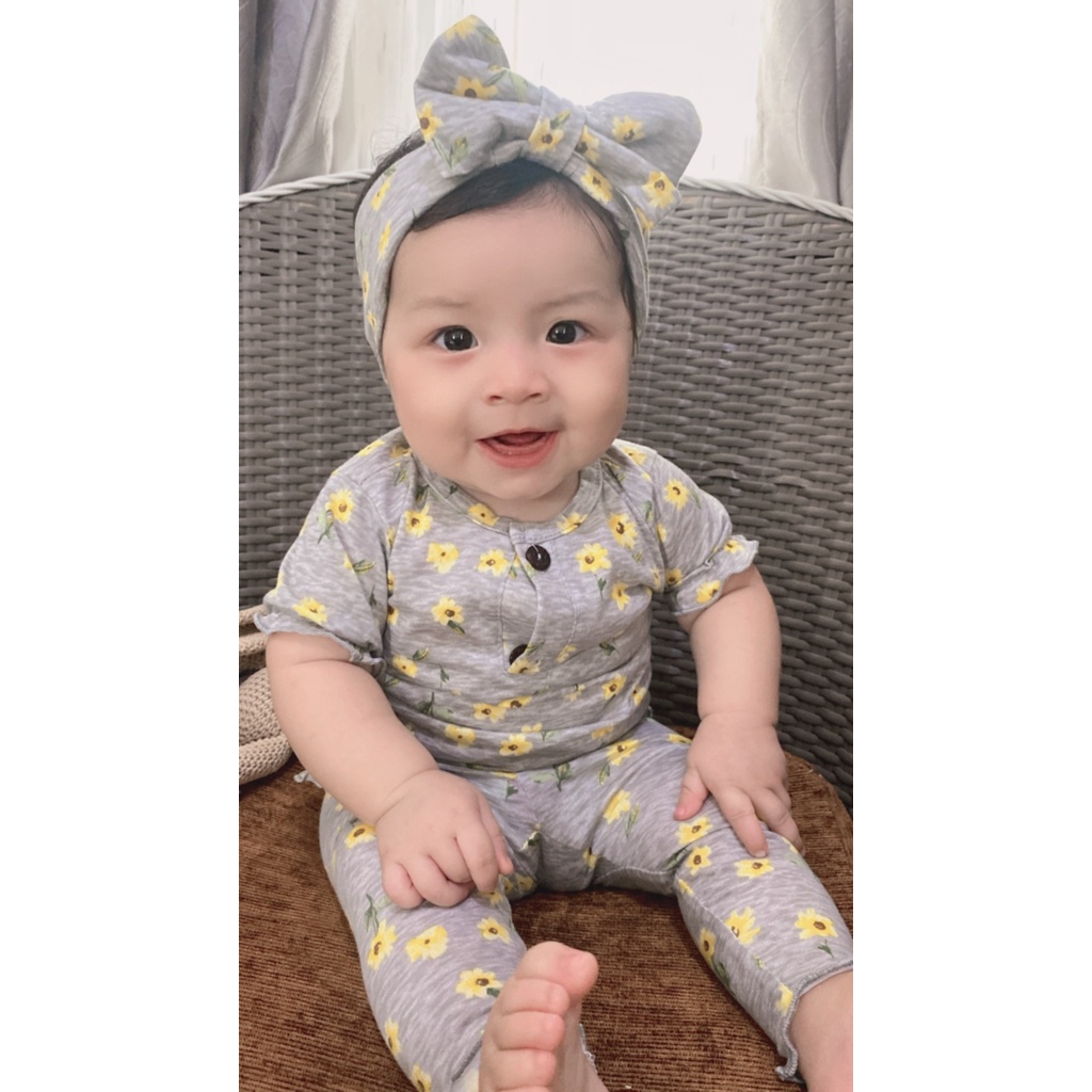 Plazababyku MX FAYOLA setelan bayi motif bunga yang lucu free headband