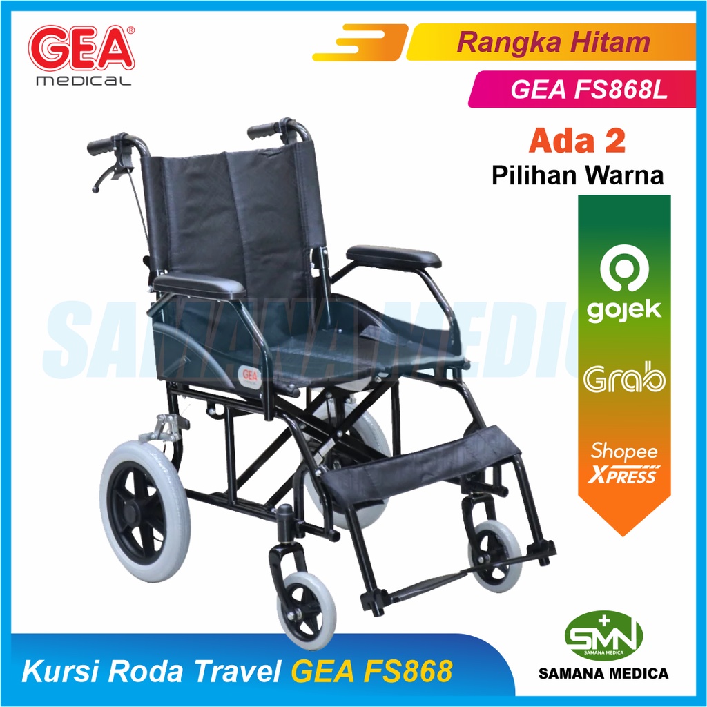 KHUSUS GOJEK dan GRAB Kursi roda Travelling FS868 GEA Rangka HITAM Roda Kecil Cocok Buat Jalan Jalan Promo Murah