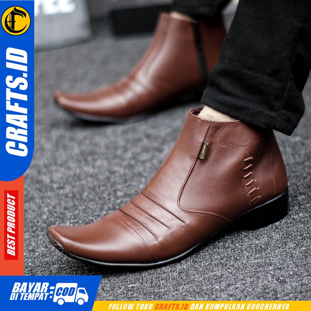 CRAFTS cora - Sepatu Boots Pantofel Formal Kulit Asli Kerja Pria