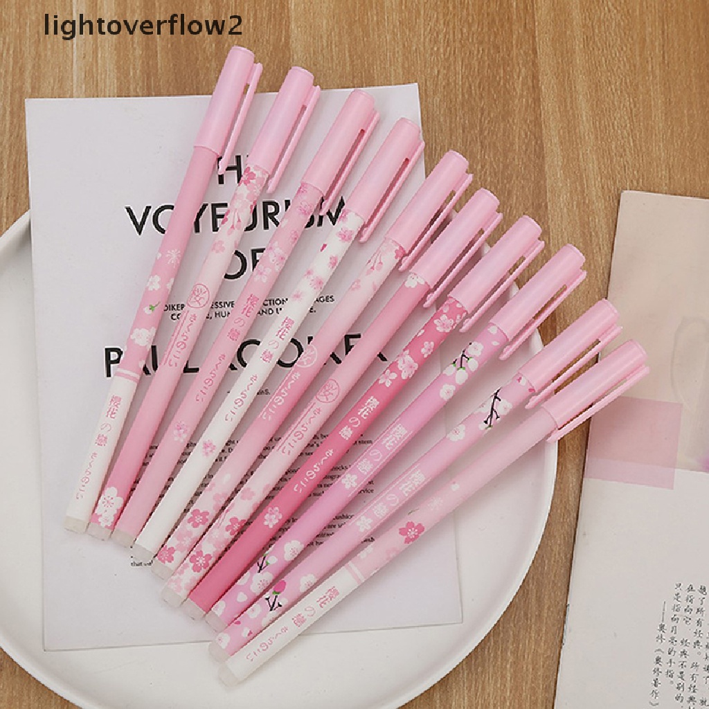 (lightoverflow2) 3pcs Pulpen Gel 0.5mm Dengan Hiasan Bunga Sakura Warna Hitam