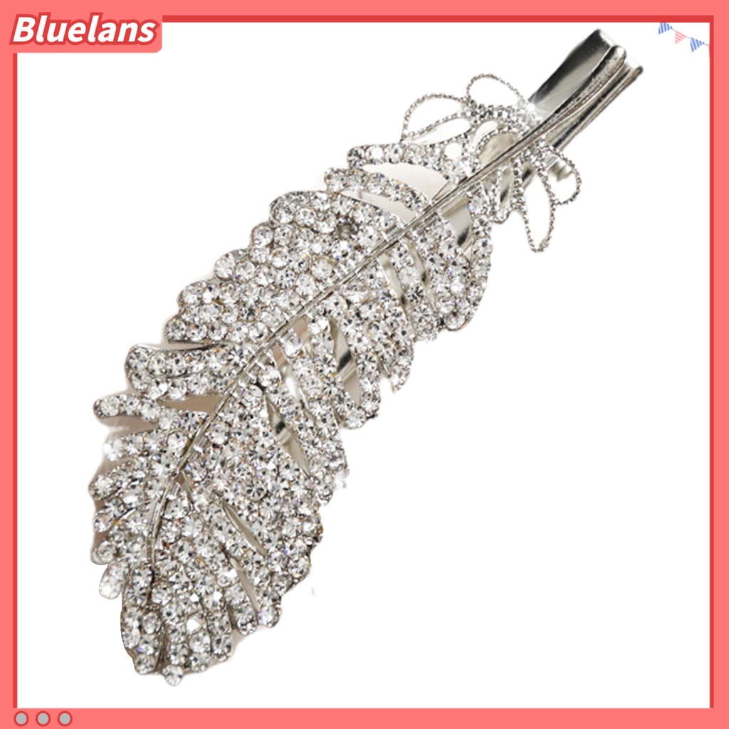 Bluelans Jepit Rambut Bentuk Bulu Aksen Berlian Imitasi Bahan Alloy Untuk Kencan
