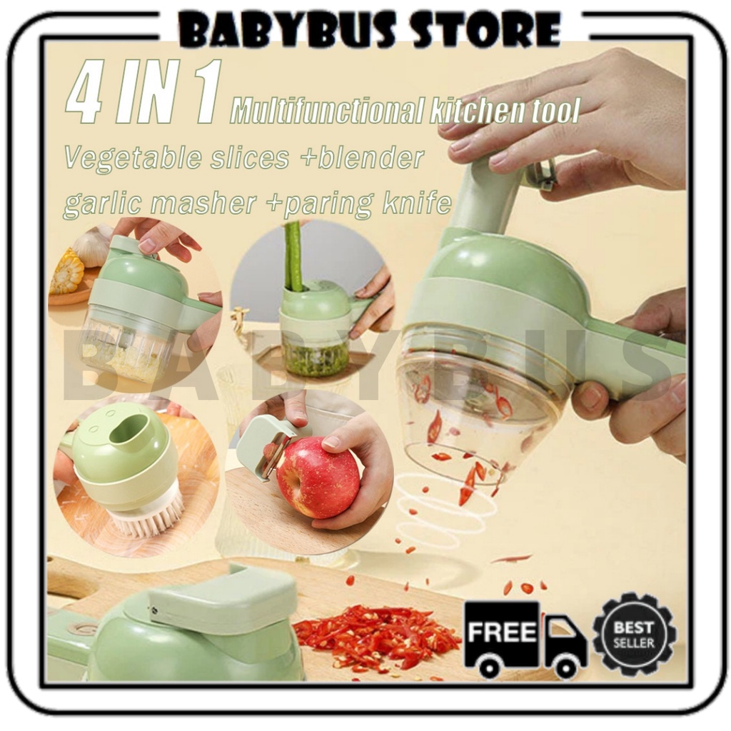 BBS SS33 Set Mesin Pemotong Sayuran 4 in 1  Food Chopper Electric Handheld Cooking Hammer USB Charging / Vegetable Cutter Blender Multifungsi