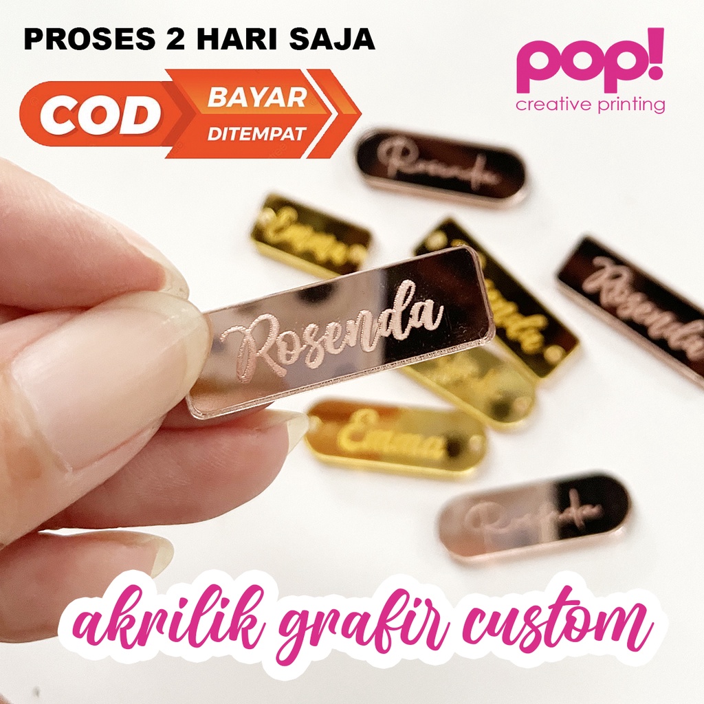 Akrilik Grafir Custom Gold Rosegold Silver Label Toko Branding LABEL AKRILIK MIRROR / LABEL JILBAB/ 