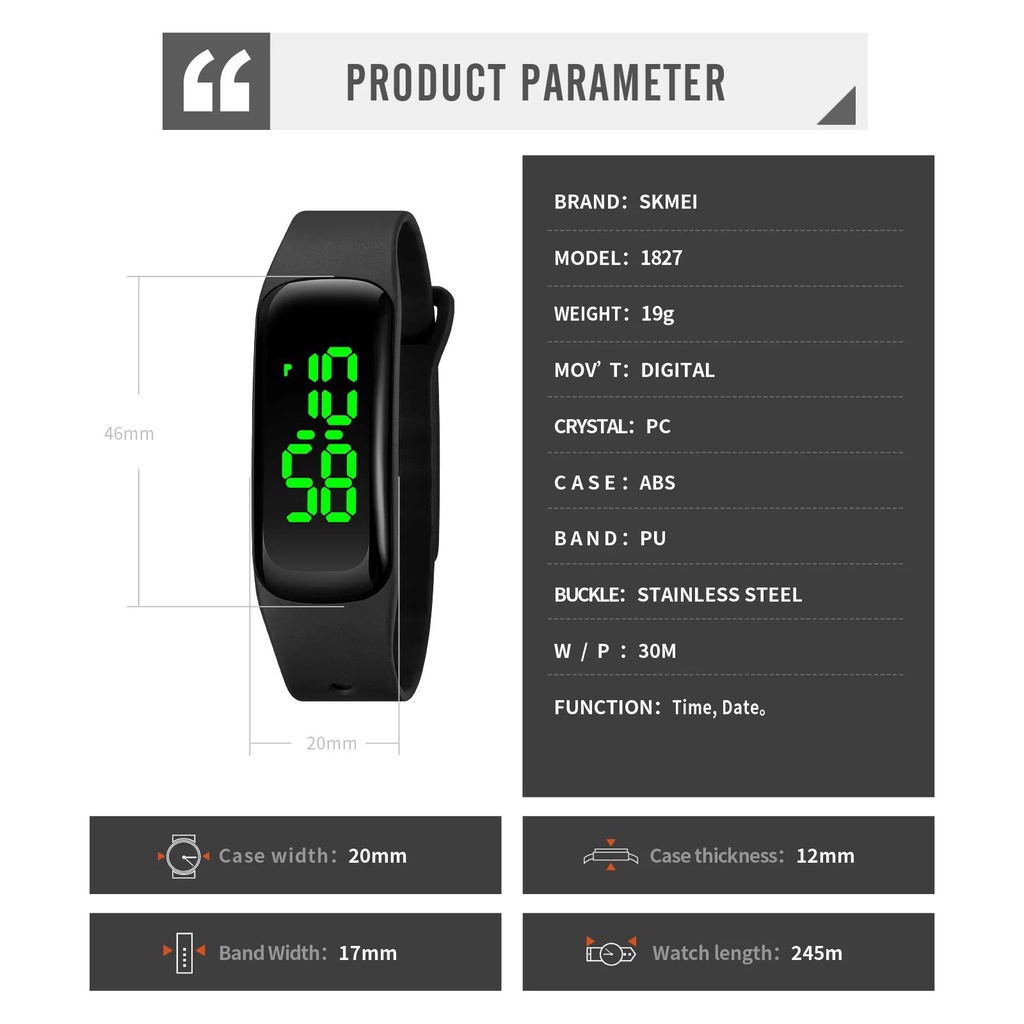 SKMEI 1827 Jam Tangan Pria Wanita Digital LED Anti Air WATCHKITE WKOS