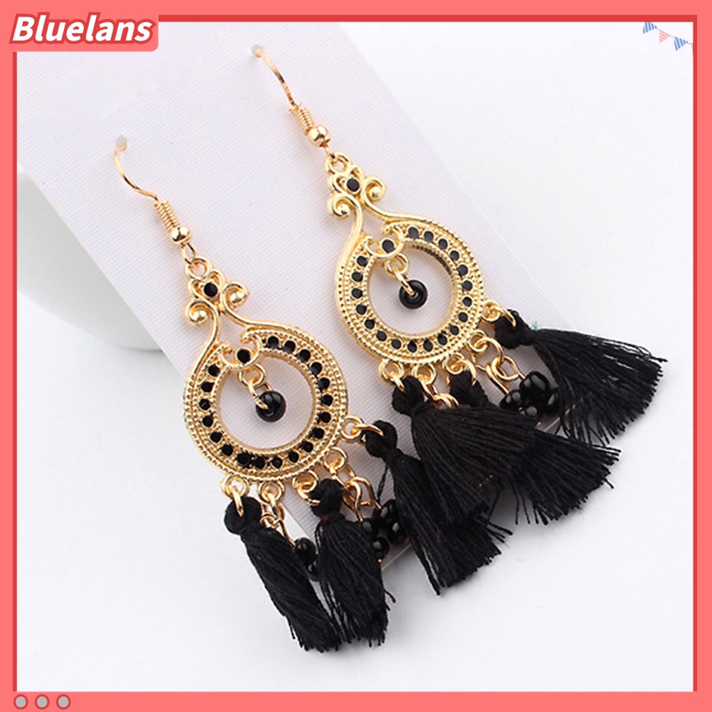 Anting Kait Gantung Bahan Alloy Aksen Rumbai Gaya Bohemian Untuk Wanita