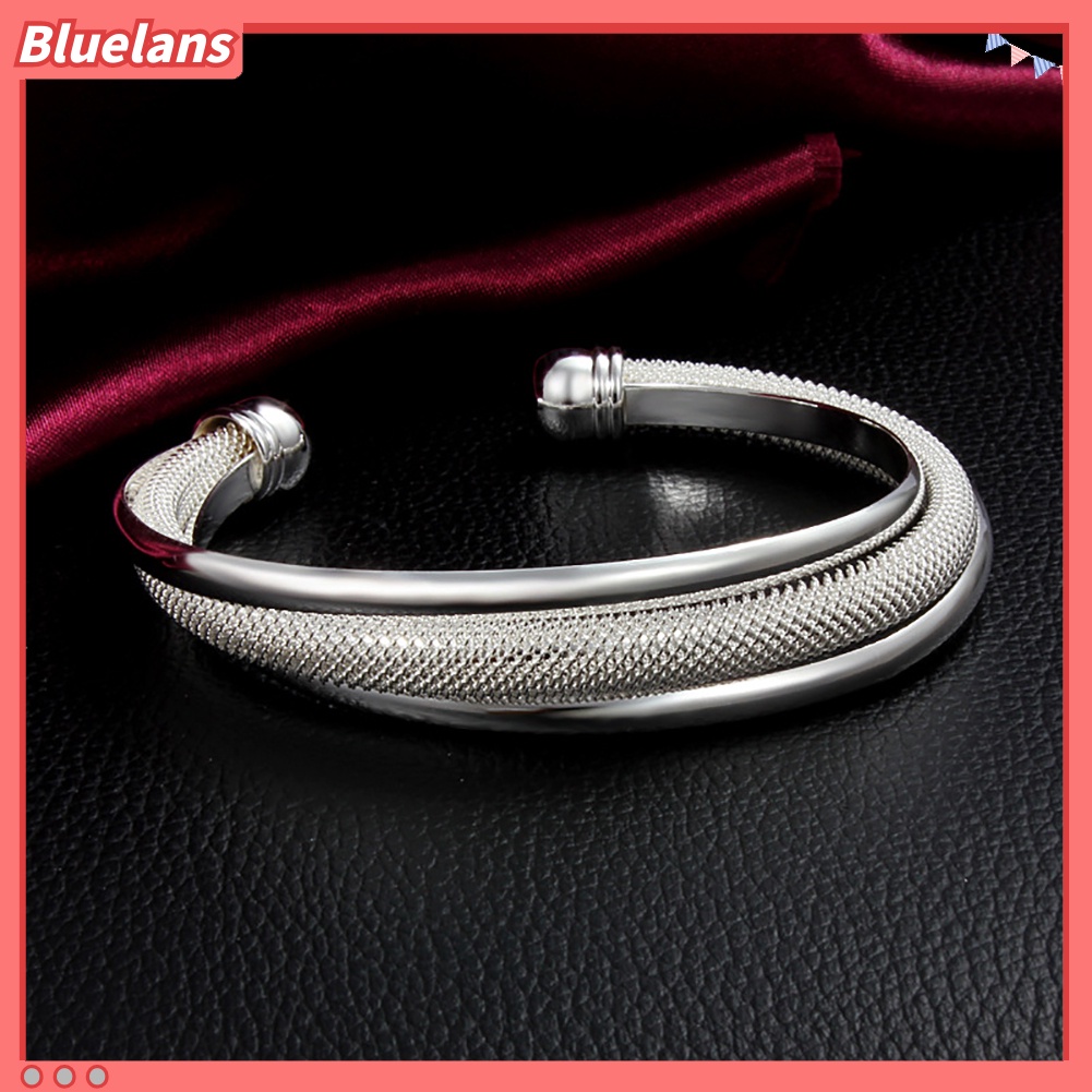 Bluelans Classical Silver Plated Bevel Edge Opening Bangle Bracelet Gift Fashion Jewelry