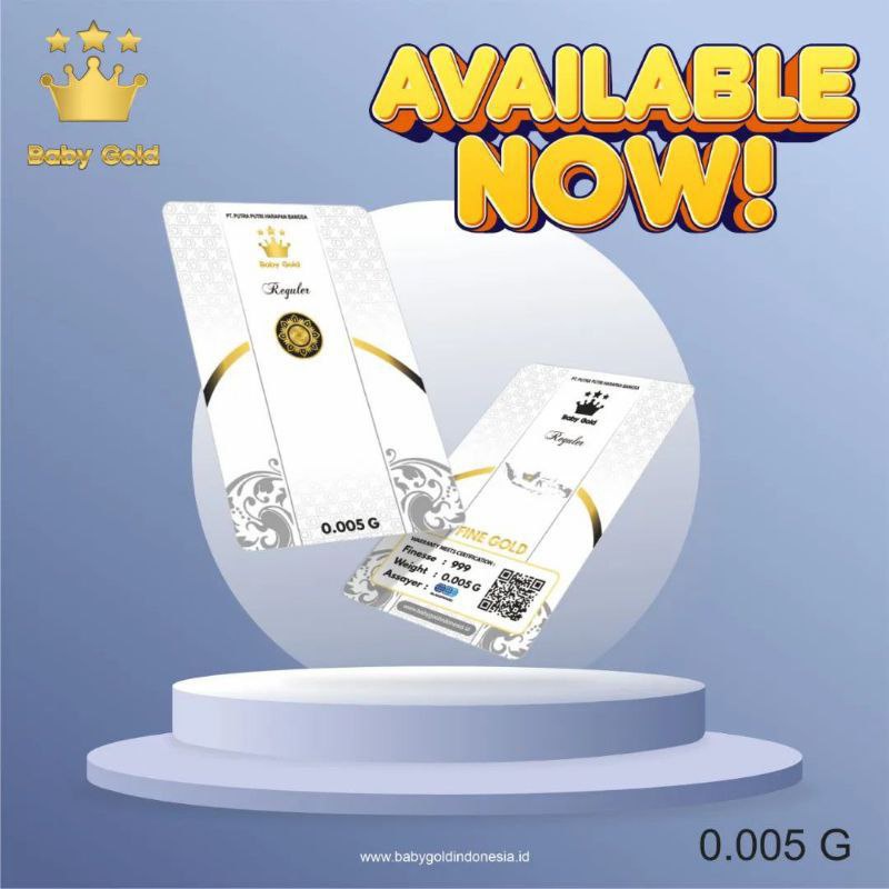 BABY GOLD New Reguler Series 0.005 Gram Kemasan PVC TERMURAH TERLARIS Emas Mini Emas Batangan Logam Mulia Murni 24 Karat Bersertifikat Resmi Asli Original Tabungan Emas Souvenir Keren Mewah