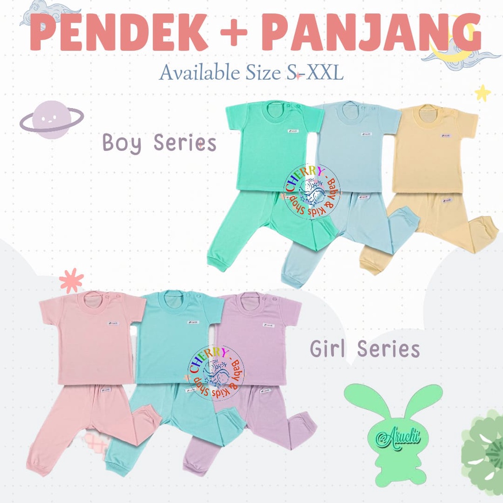 SUPER LEMBUT Aruchi Setelan Piyama Retro Polos Anak SML Pakaian Pendek Panjang Bayi CBKS P100