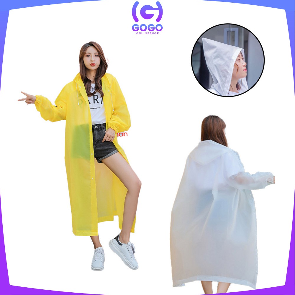 GOGO-C412 C413 Jas Hujan Terusan Bahan EVA RAINCOAT Mantel Hujan Anak Dan Dewasa Semi Transparan Polos Murah Import Berkualitas