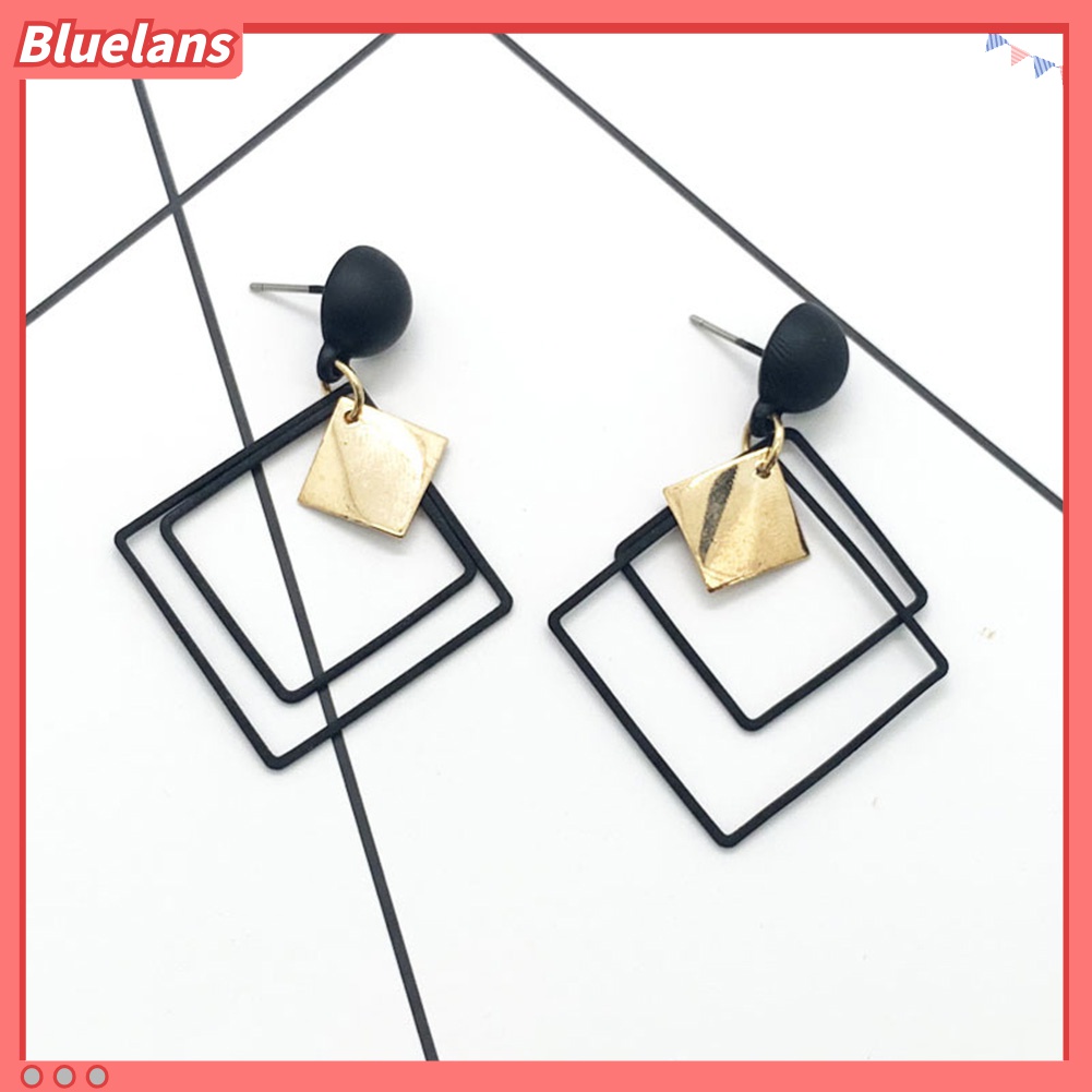 Anting Panjang Liontin Belah Ketupat Ganda Bahan Alloy Untuk Wanita