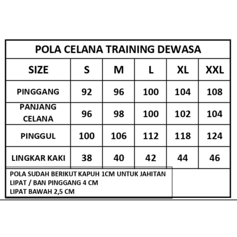 POLA CELANA TRAINING DEWASA ( 5 UKURAN )