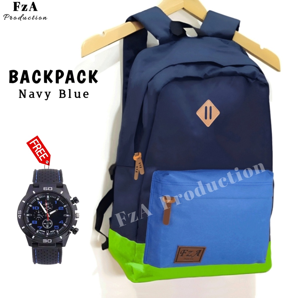 Tas Ransel Punggung Distro Casual Pria Wanita / Tas Ransel Laptop Original - FzA Gratis Jam Tangan Sport