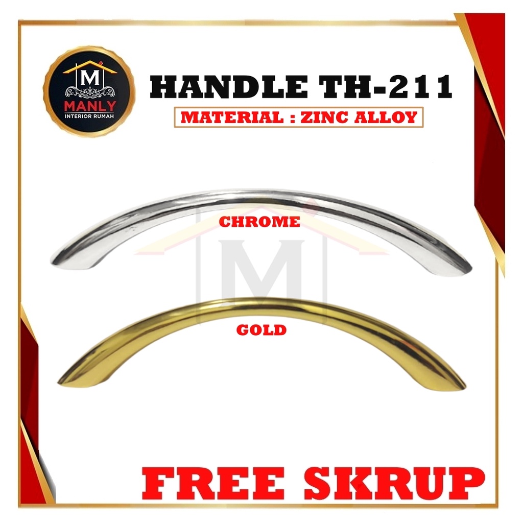 Handel Tarikan Pegangan Laci dan Lemari Sabit / Handle TH 211 HUBEN - 96mm. FREE SKRUP