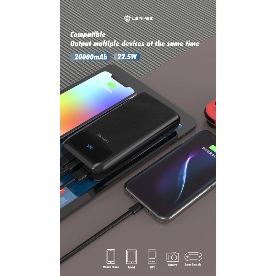 LENYES PX298D Powerbank 20000mAh 22.5W QC3.0 + PD 20W SUPER QUICK FAST CHARGING digital display indicator real capacity power bank original