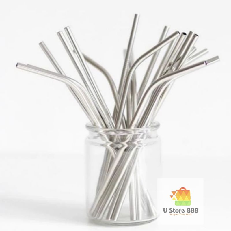 Sedotan Stainless Steel lurus / lengkung  Sedotan ramah lingkungan stainless steel kualitas straw ramah lingkungan