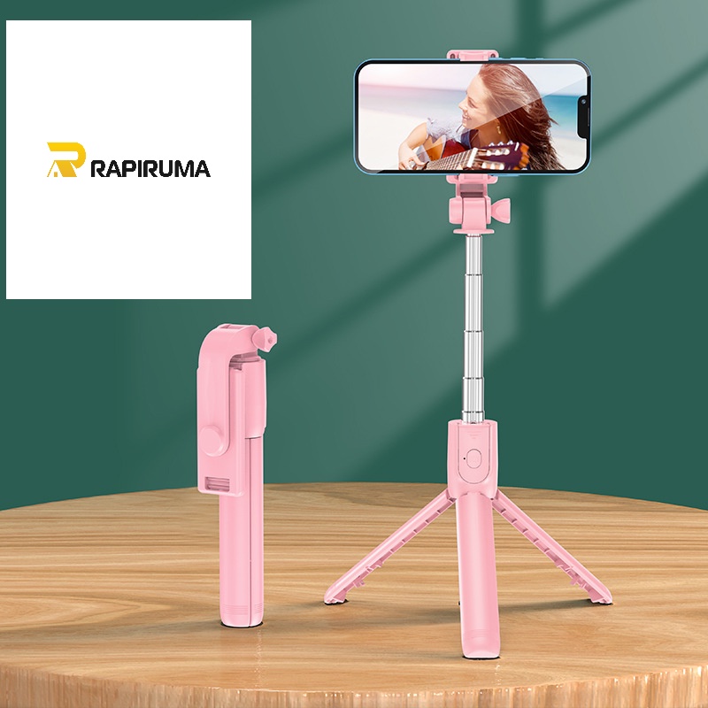 Tongsis Selfie Tripod Lampu LED Bluetooth 4 In 1 dengan remote control/ Selfie Stick Portable Flexible lampu LED/ Selfie Stick 360º-PINK NON LED