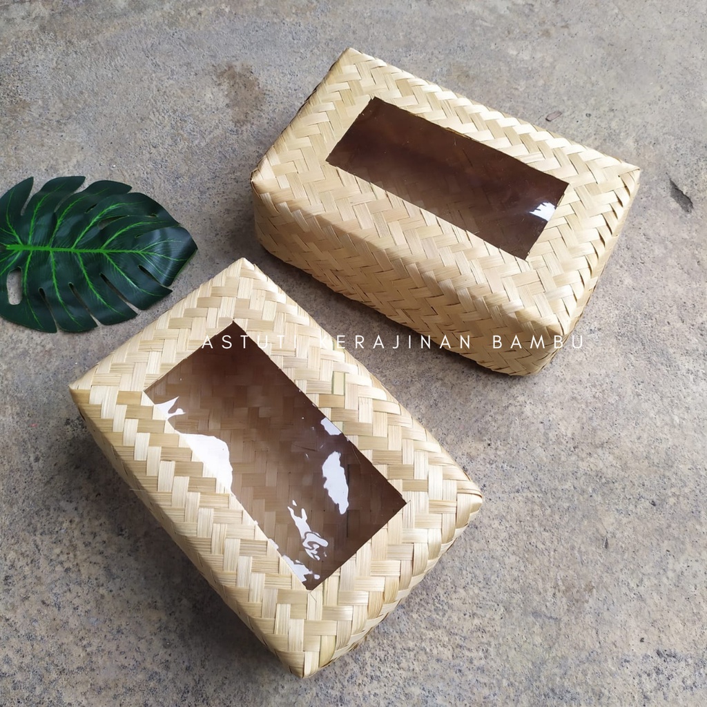 Sepasang Besek Persegi Panjang Ukuran 25 x 15 Hias Mika/Besek Unik/Besek Hias/Besek Wadah Makanan Be