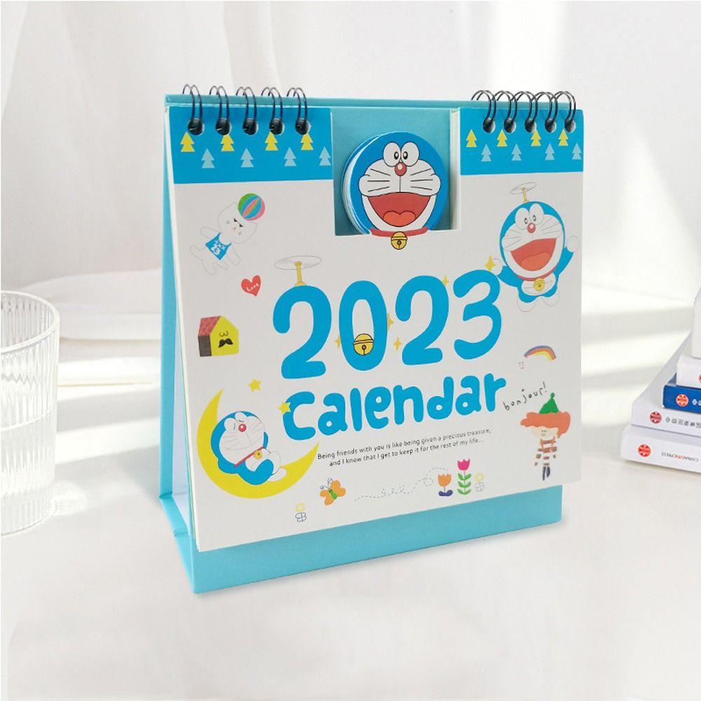 [Elegan] Kalender Meja 2023tahunan Kawaii Kartun Siswa Perencana Berdiri Sendiri Agenda Mini Tabletop Cowok Cewek Standing Flip Calendar