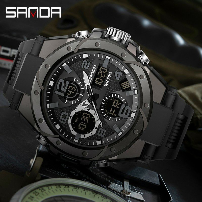 TERBARU SANDA 6008 Jam Tangan Pria Digital Analog Tali Rubber Chronograph Anti Air