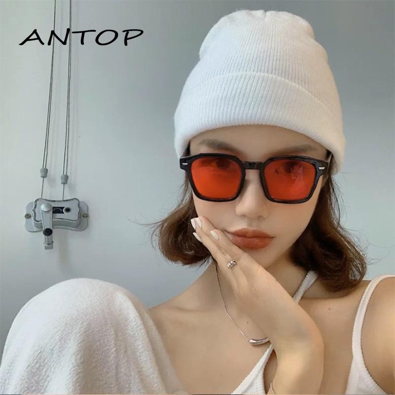 【antop】Kacamata Hitam Lensa Warna Bentuk Kotak Gaya Retro Untuk Unisex