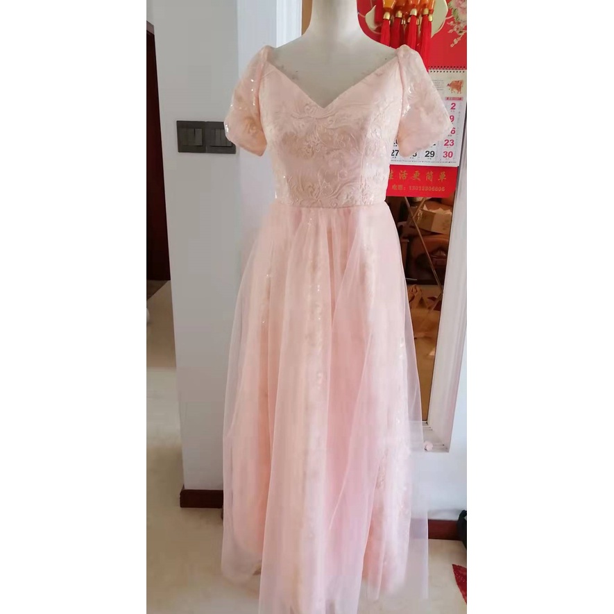 Ready size XL Gaun Pesta Peach Lengan Pendek Party Dress