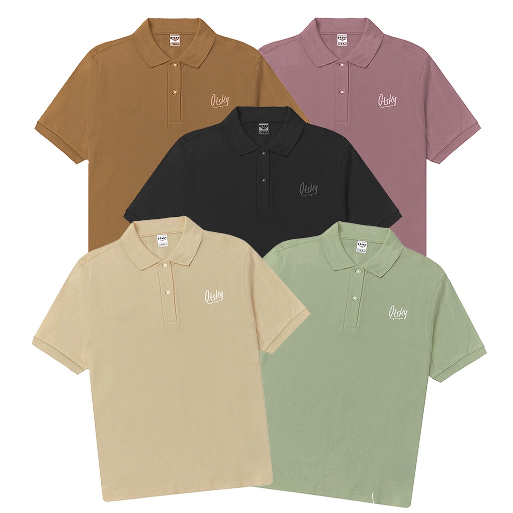Otsky Polo Shirt Pria Kaos Distro Kerah Casual Lengan Pendek Bordir korean style Slimfit