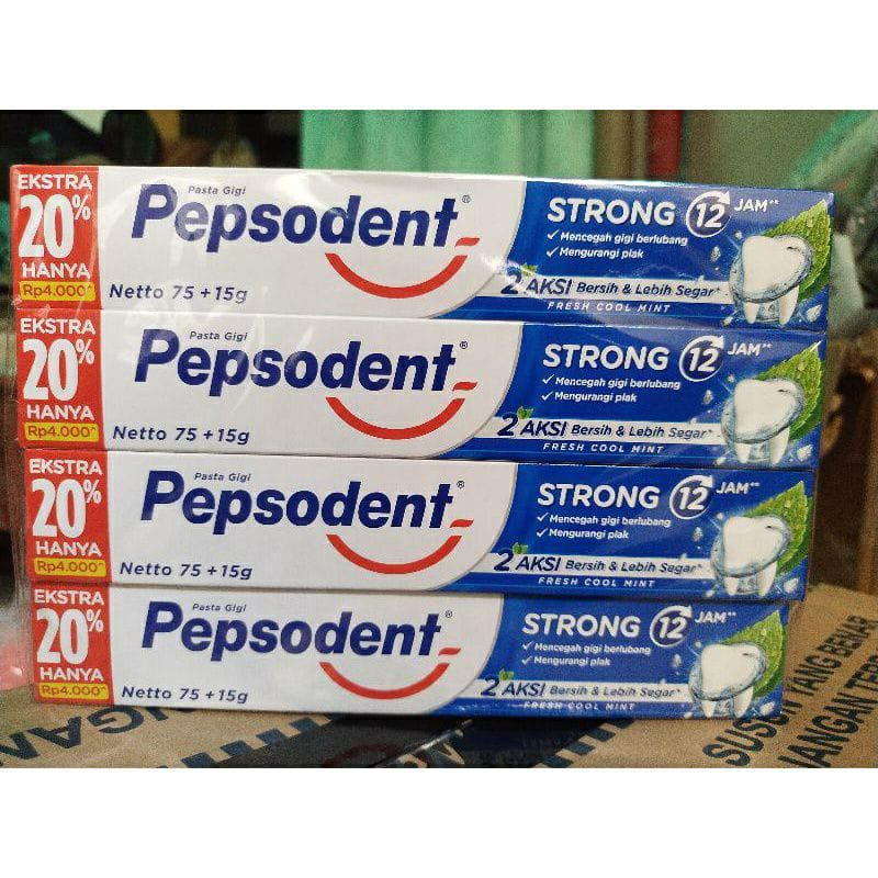 (COD) PEPSODENT STRONG 75+15g EXSTRA 20% Paket 12pcs / Pepsodent Strong 1 Pack 12pcs