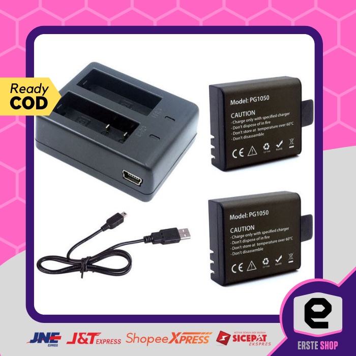Aksesoris Charger Baterai Action Cam Kamera 2 Slot with 2 PCS Baterai for EKEN H9 H9R H8PRO