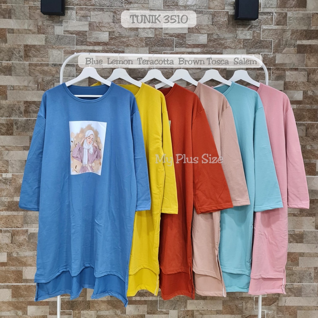 Tunik Kaos Sablon Jumbo 3504, 3506, 3508, 3510, 3512. Ld 130 cm