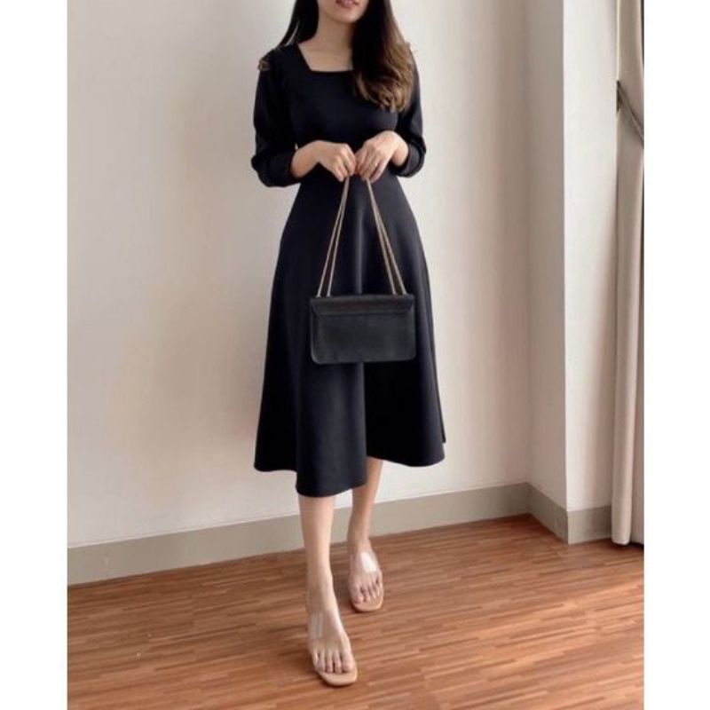 LMF.ID ~ Dress Polos Lengan Panjang / Dress Basic / Dress Wanita / Long Dress / Dress Panjang Korea 
