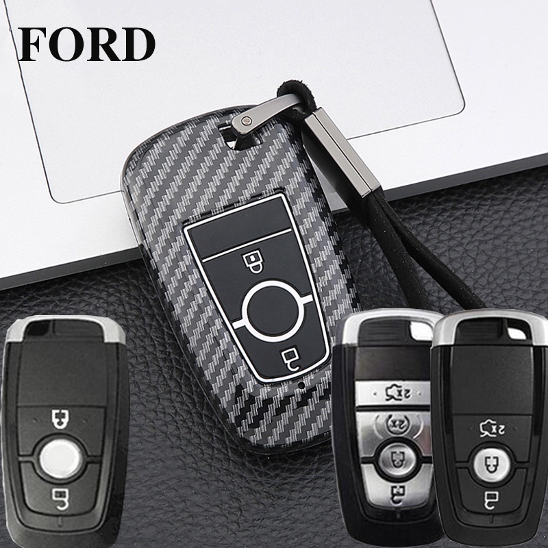 1pc / Case Remote Kunci Mobil Bahan ABS Carbon Fiber Untuk Ford Mustang 2018 EcoSport 2 3 4