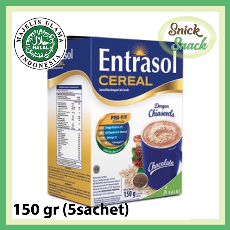 

Entrasol Cereal Coklat Box 5 Sachet Sereal Sarapan Instan Rendah Gula Tinggi Kalsium Rasa Cokelat