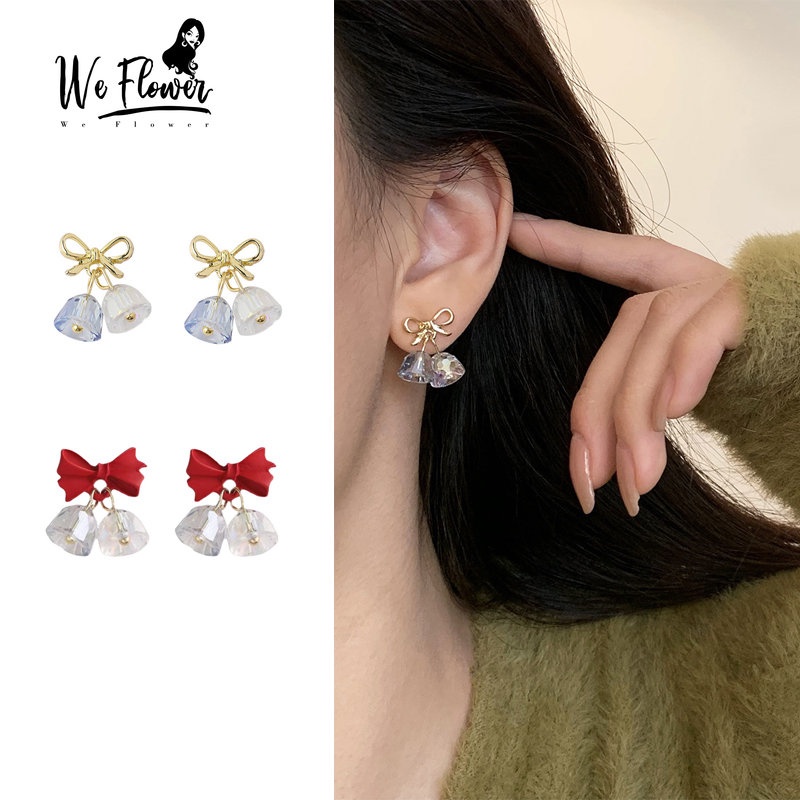 We Flower Anting Stud Desain Bunga Lonceng Kristal Warna Merah Emas Gaya Korea Untuk Wanita