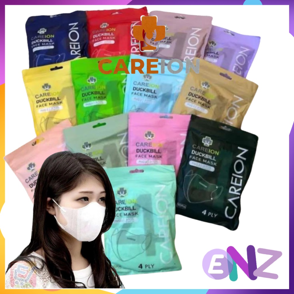 ENZ ® Masker Duckbill CAREION 4Ply Putih Hitam Warna Duckbill 4 Ply isi 10pcs Earloop Mask Kemenkes 1060