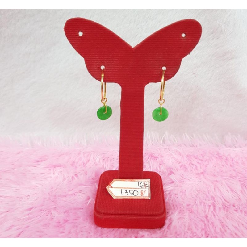 Jr580D181D anting jersey mata batu giok hijau emas kuning asli berat 1.350 sama mata 1.600 kadar 70%