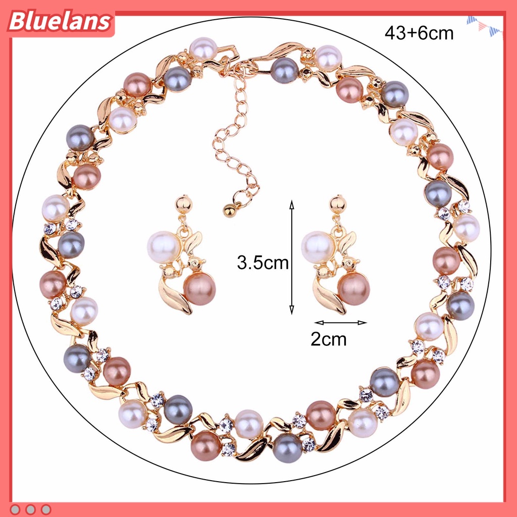 2pcs / Set Anting Stud Kalung Rantai Ekstensi Dapat Disesuaikan Aksen Mutiara Tiruan Untuk Aksesoris Pengantin