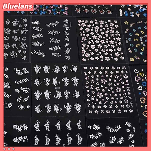 [Bayar Di Tempat][bluelans]30 Lembar Stiker Kuku Motif Bunga / Hati / Pita 3D untuk Manicure