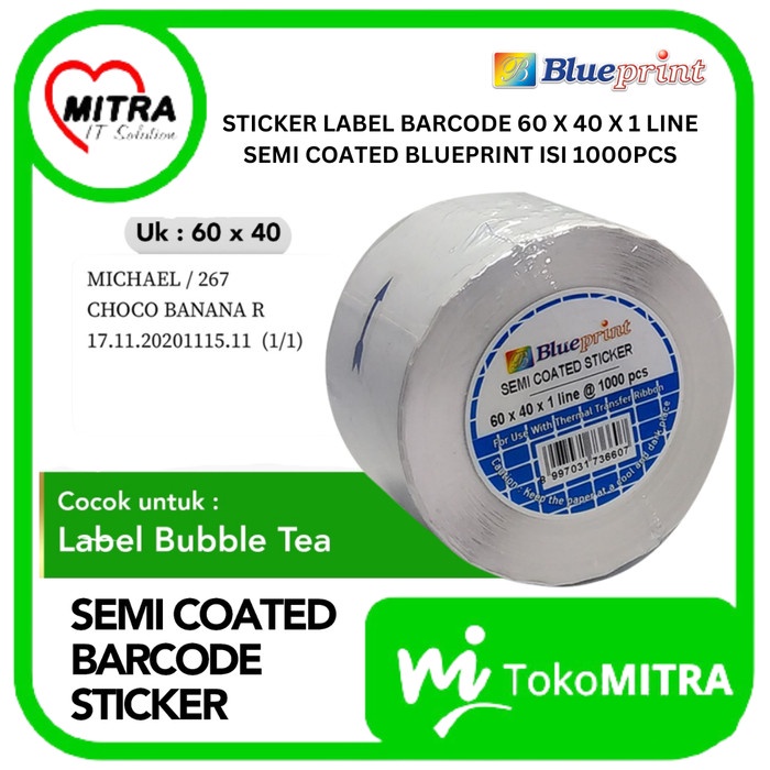 

STICKER LABEL BARCODE 60X40X1 LINE SEMI COATED BLUEPRINT ISI 1000Pcs