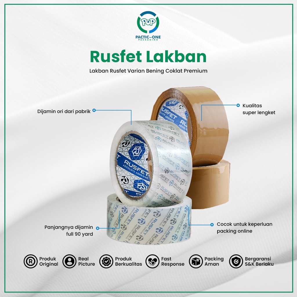 

Lakban Rusfet Varian Bening Coklat Berkualitas Premium Termurah Satuan