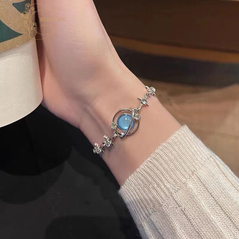 Roselife Gelang Tangan Rantai Gaya Korea Motif Planet / Bintang / Bulan / Planet / Bintang Untuk Wanita / Anak Perempuan