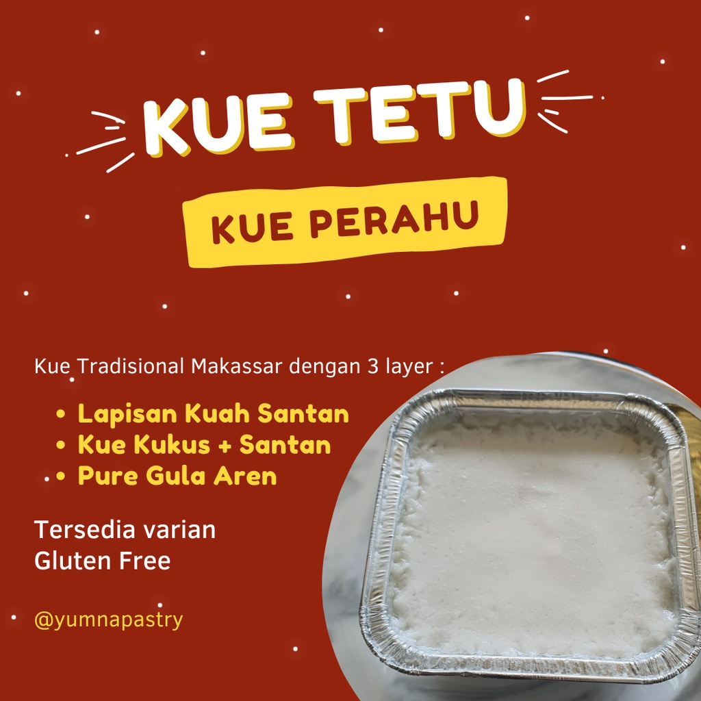 

Kue Tetu / Kue Perahu / Snack Manis Khas Sulawesi / Snack Acara / Jajanan Tradisional / Jajanan Pasar / Snack Meeting / Snack Arisan / Sedekah Jumat / Bekal Anak Sekolah / Bekal Makan Siang / Snack Coffee Break