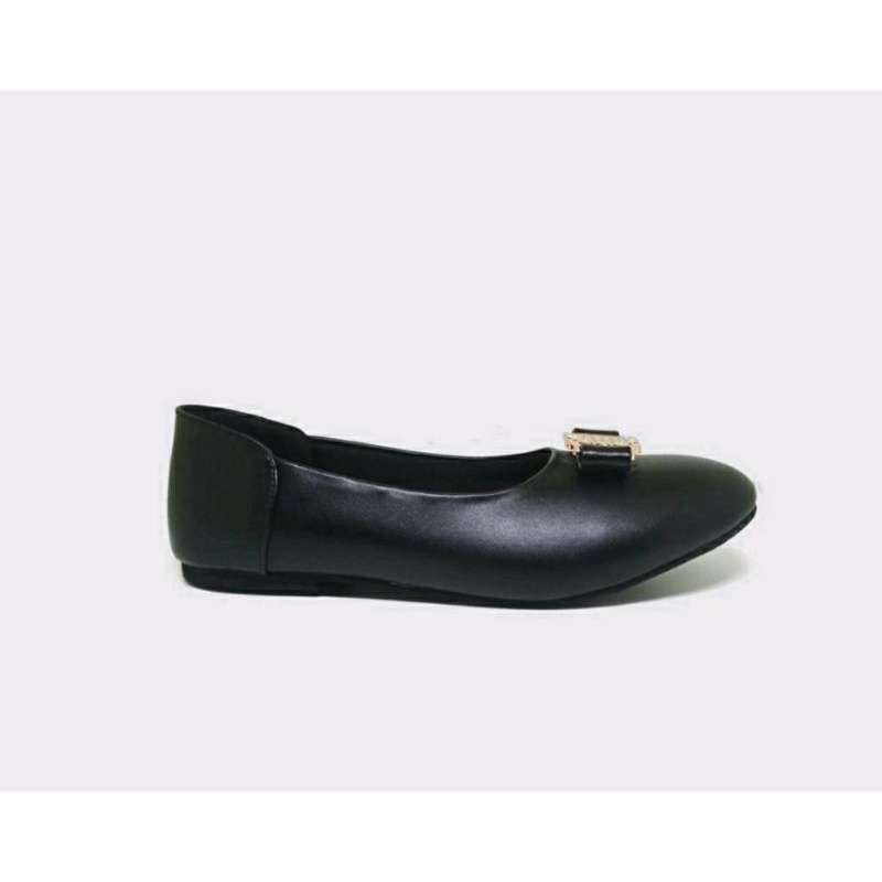 Sepatu Flatshoes Wanita MK-202 Ukuran Super Besar 41.45 Flat Sepatu Formal Sekolah Kakii Gemuk Bule Import JUMBO Oversize Hitam