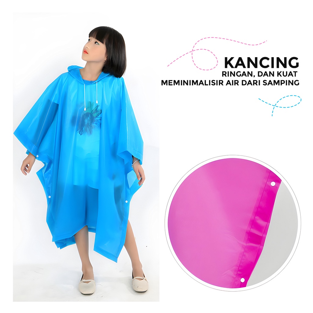 Jas Hujan Ponco Anak Fashionable Korea Transparant Bahan Tebal Anti Bocor -1020