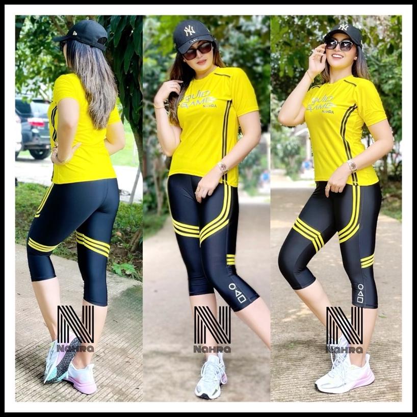 Baju Senam Olahraga Squid Game Nahra Kuning Hitam / Setelan Olahraga / Setelan Senam / Baju Olahraga